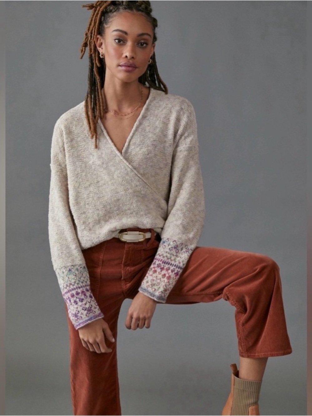 Pilcro Cream Wrap Sweater